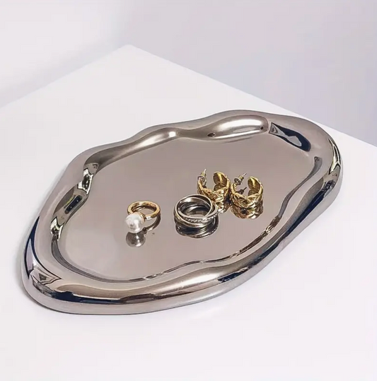 Silver Metal Mirror Tray