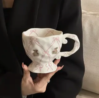 Hand Painted Cute Bear Ceramic Mug w/ Bowknots